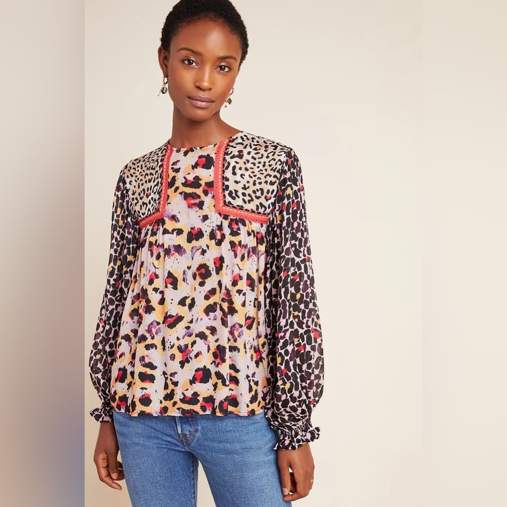 Anthropologie Multicolor Leopard Print Blouse